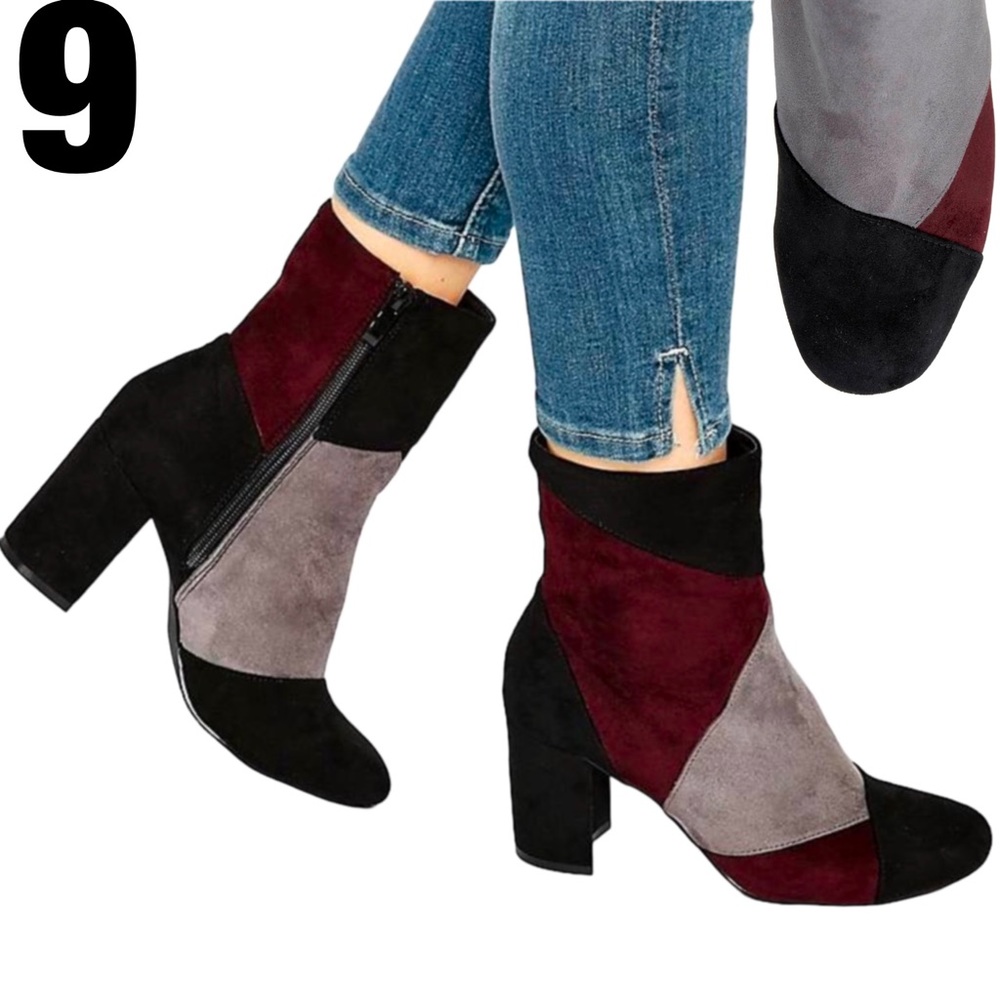 Glamorous Patchwork Heeled Ankle Boots Black Grey… - image 1